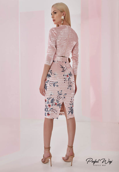Pink & Blue Printed Cropped Top & Midi Skirt Set
