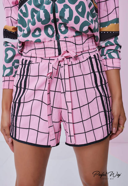 Pink & Black Print Jacket & Shorts Set