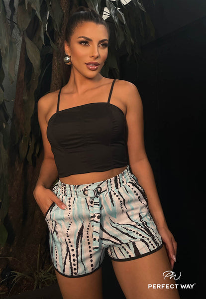 Three piece set Blue shorts top and blouse