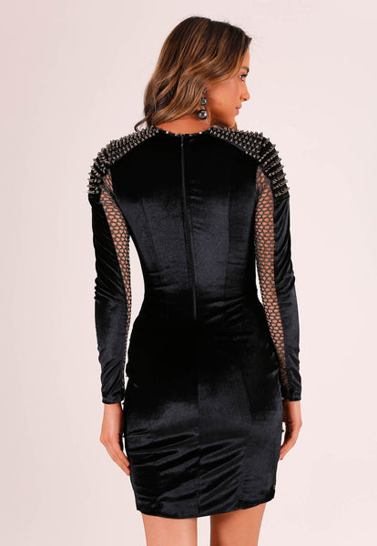 Long Sleeves Spiked Dress