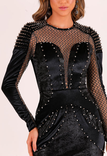 Long Sleeves Spiked Dress