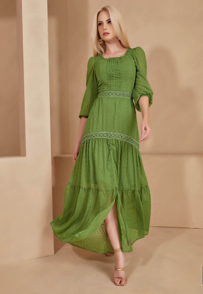Green Guipure Lace Maxi Dress