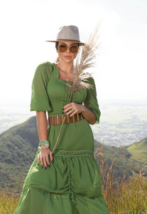 Vestido maxi de renda guipure verde